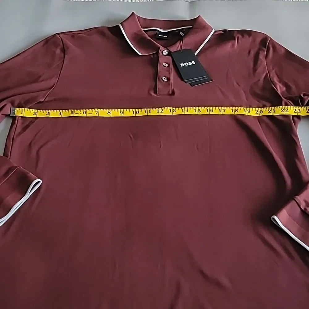Hugo Boss Dark Red Long Sleeve Polo Jersey  Pullover Shirt XXL